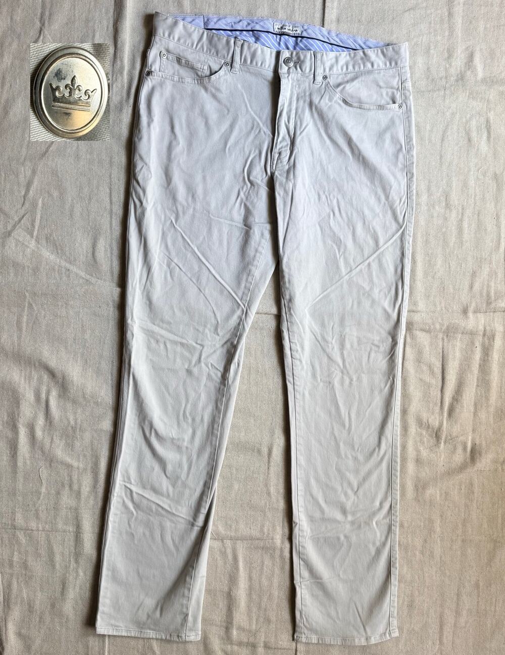 Peter Millar Pants Men's 35X32 Light Beige 5 Pocket Stretch Chinos Golf Stained